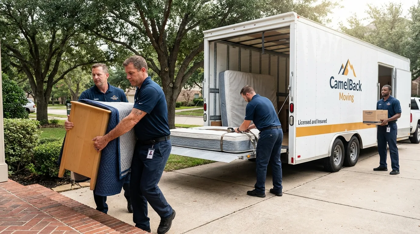 Crew loading residential truck for cross-state move from Deerfield, NH