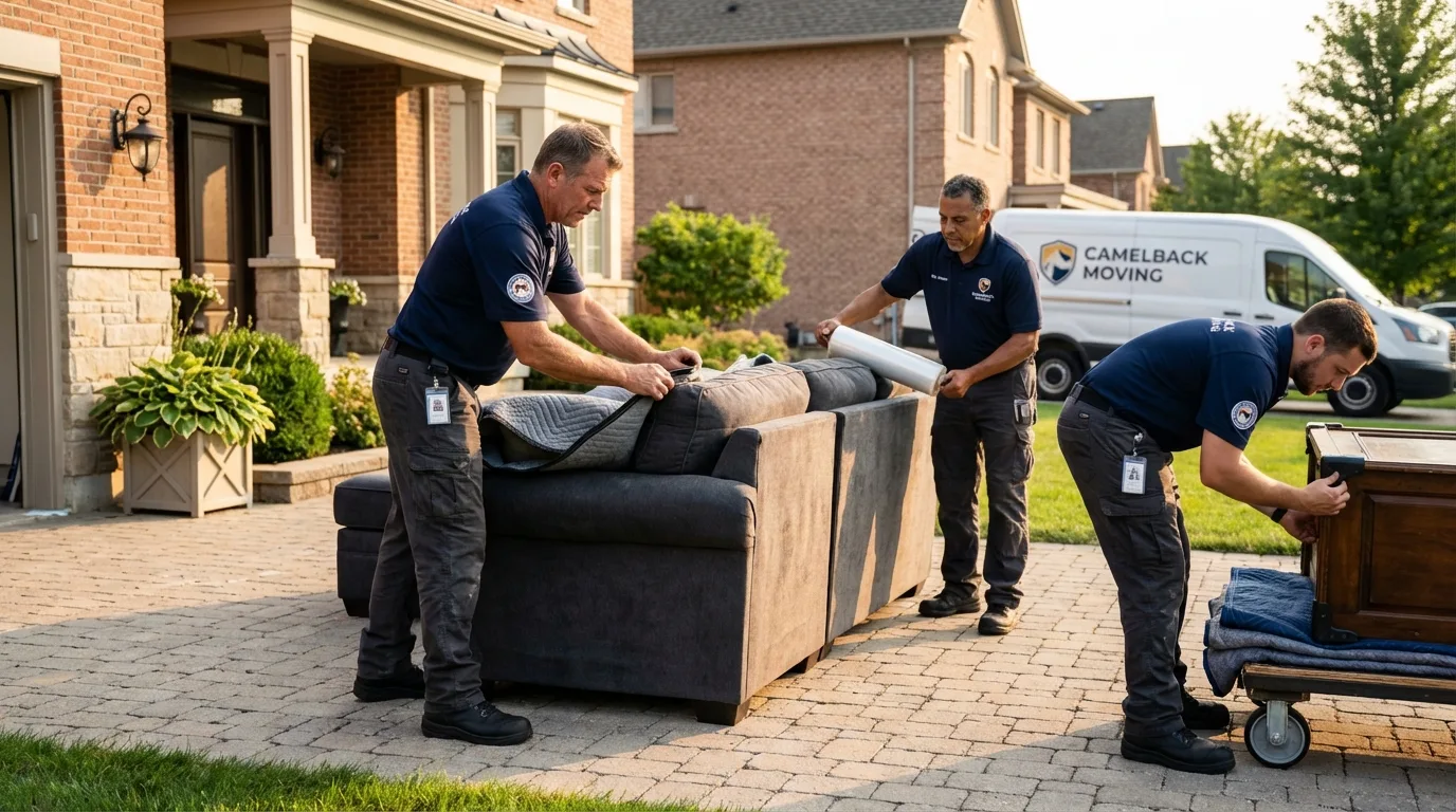 Large estate moving crew wrapping furniture in Deerfield, NH